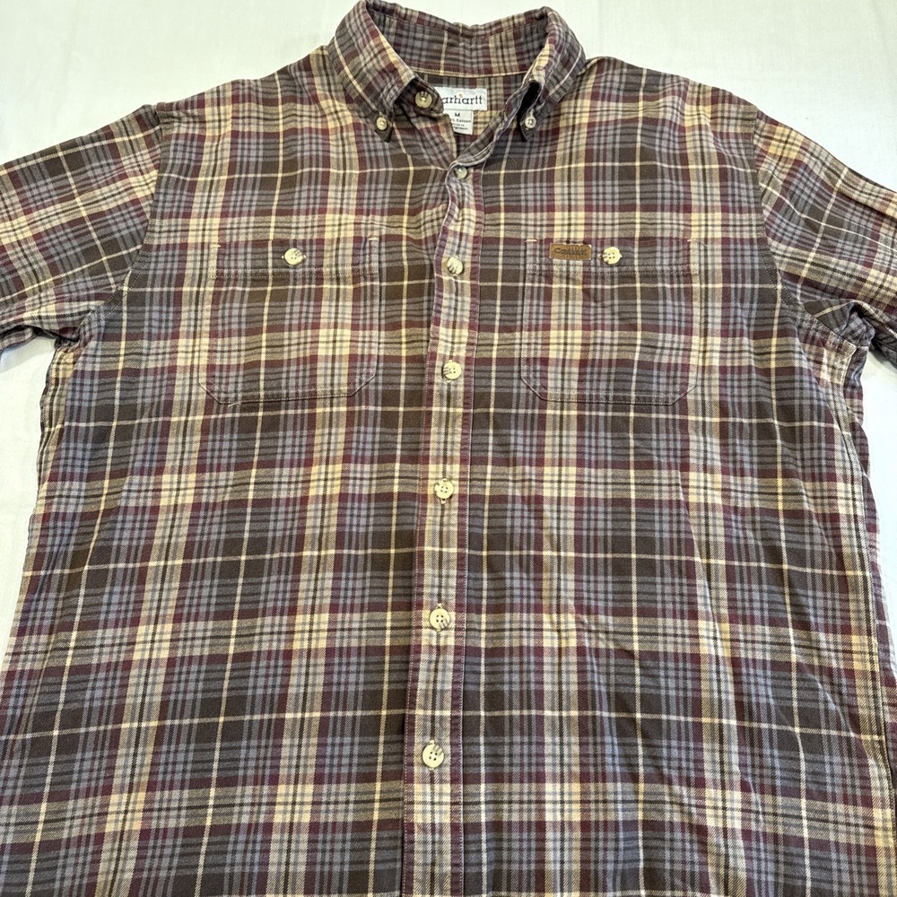 FLANNEL SHIRT Carhartt MENS MEDIUM Long Sleeve Relaxed Fit  Brown Plaid